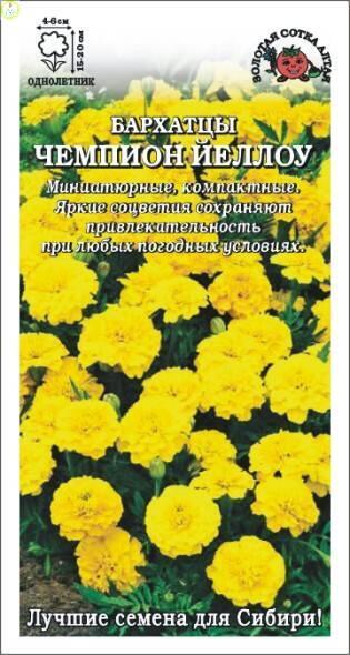 Купить оптом в Ботанике семена Бархатцы Чемпион йеллоу ЗС бренд Золотая сотка