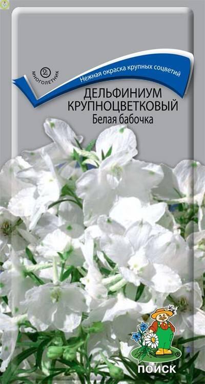 Купить оптом в Ботанике семена Дельфиниум Белая бабочка Поиск бренд Поиск